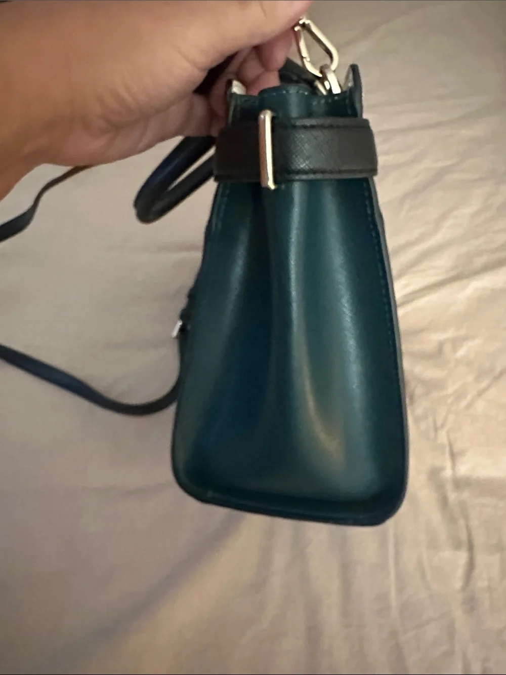 kate spade Teal and White Leather Top-Handle Satchel